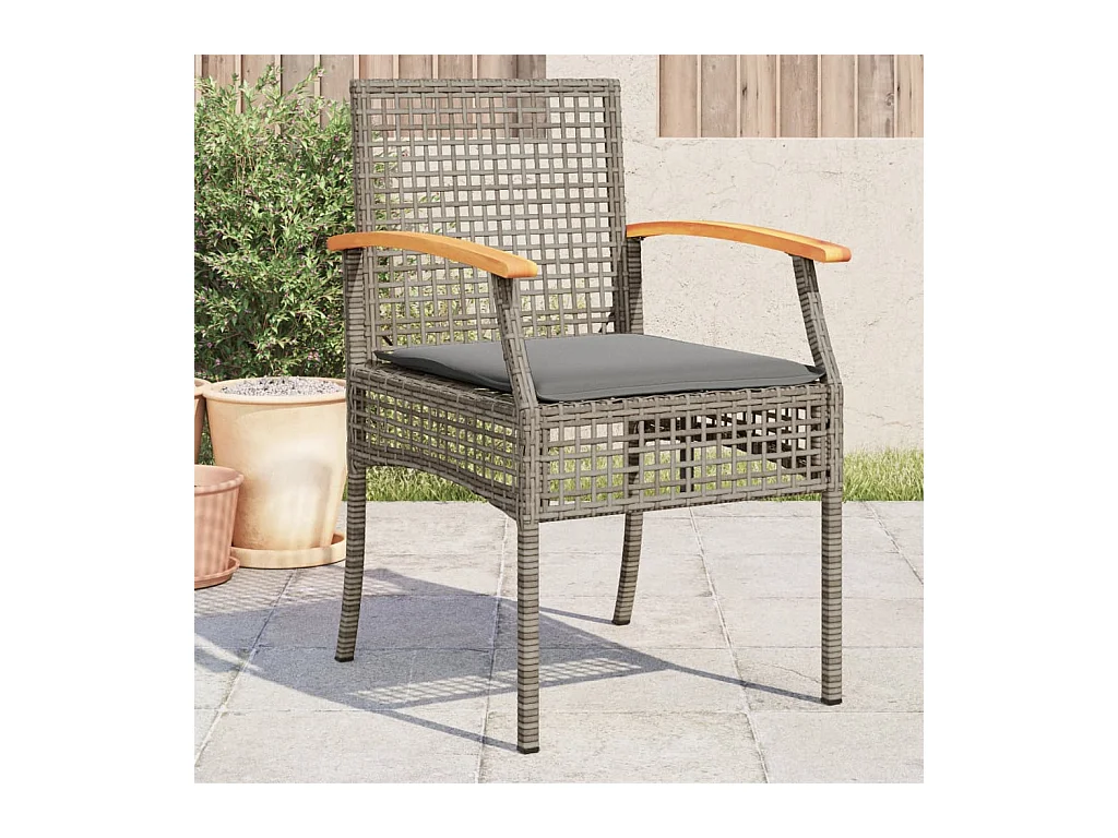 Set di 4 cuscini per sedie da giardino in resina grigia, vimini e acacia