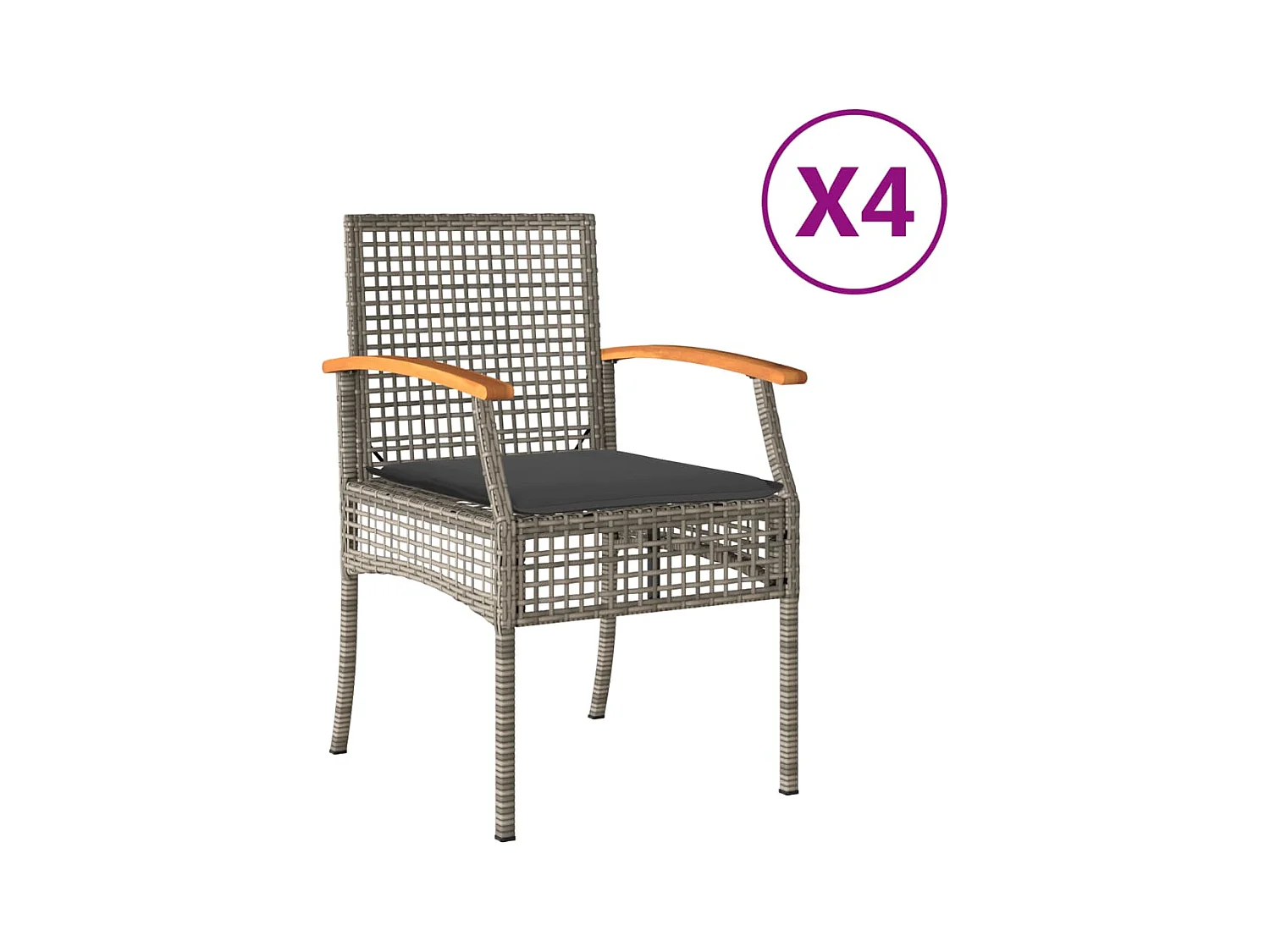 Set di 4 cuscini per sedie da giardino in resina grigia, vimini e acacia