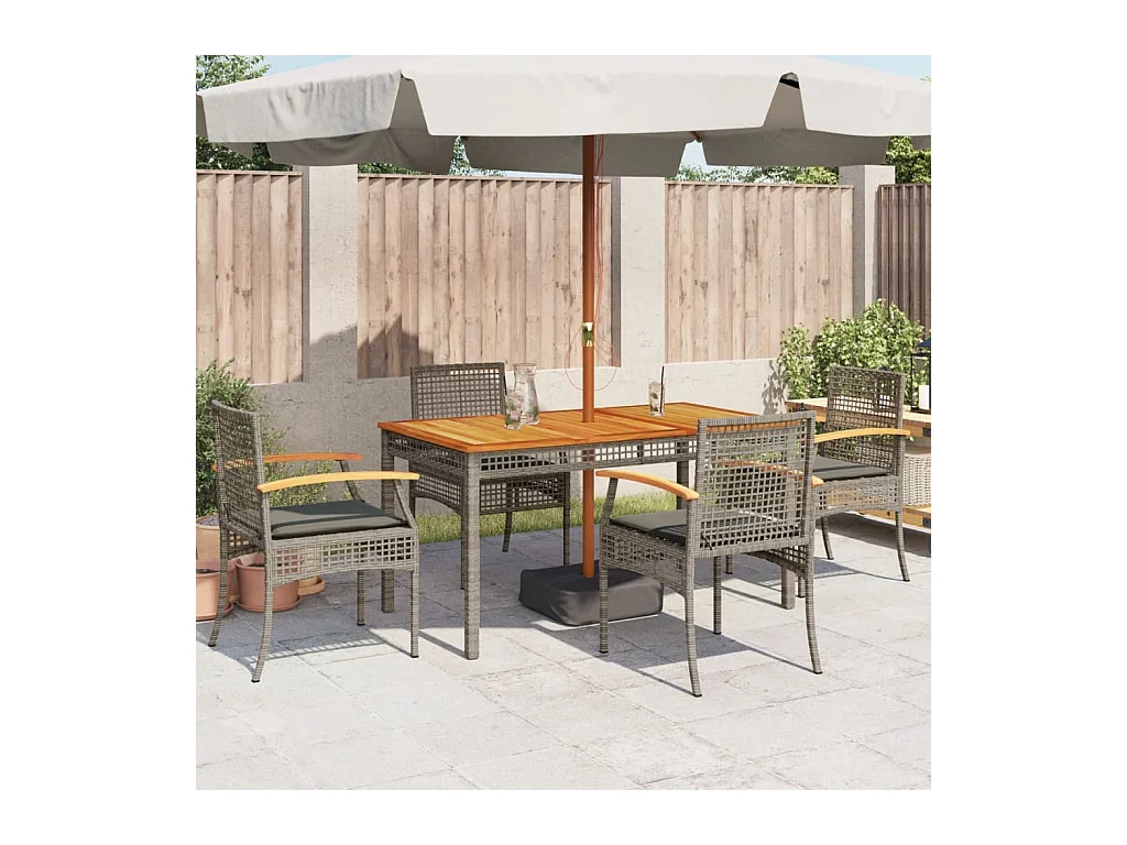 Set di 4 cuscini per sedie da giardino in resina grigia, vimini e acacia