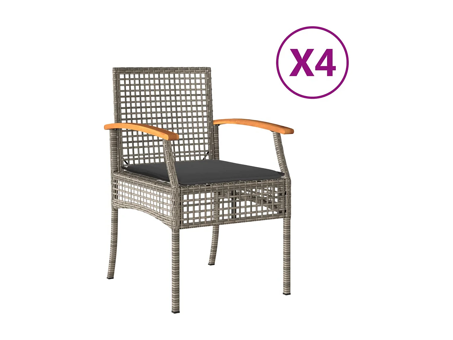 Chaises de jardin coussins lot de 4 gris résine tressée acacia