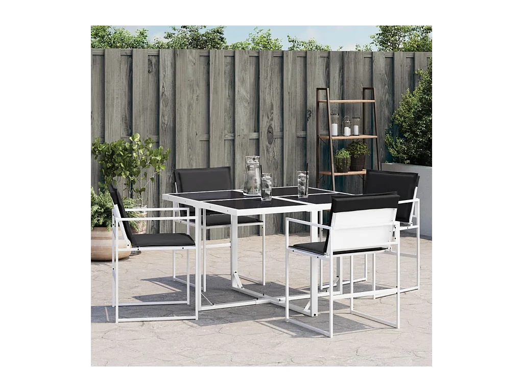 Tuinstoelen met kussens, set van 4, wit staal/textiel