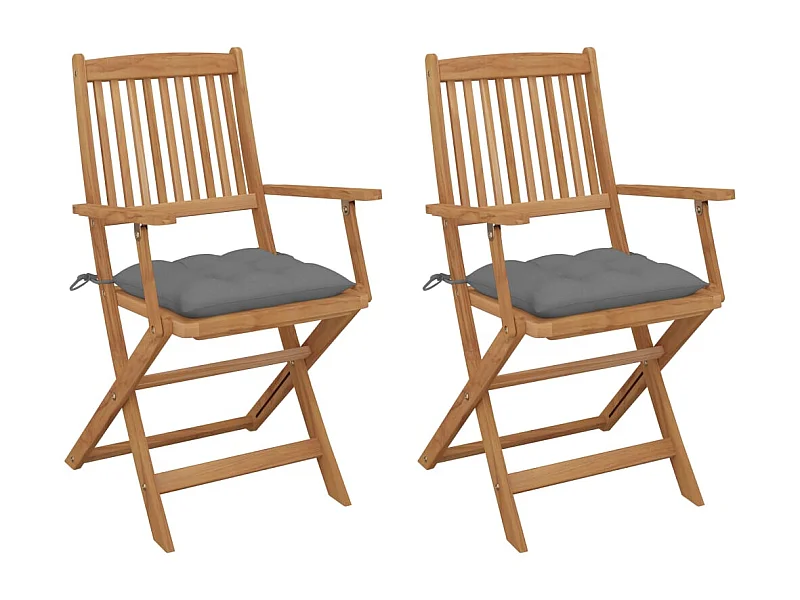Chaises pliables de jardin lot de 2 avec coussins Bois d'acacia
