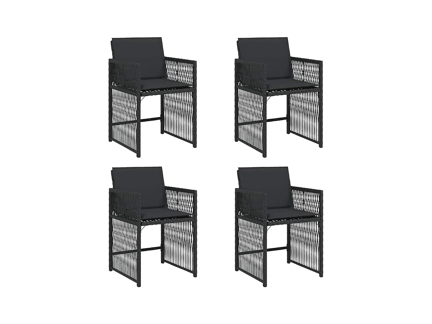 Set van 4 tuinstoelen met zwarte rieten kussens