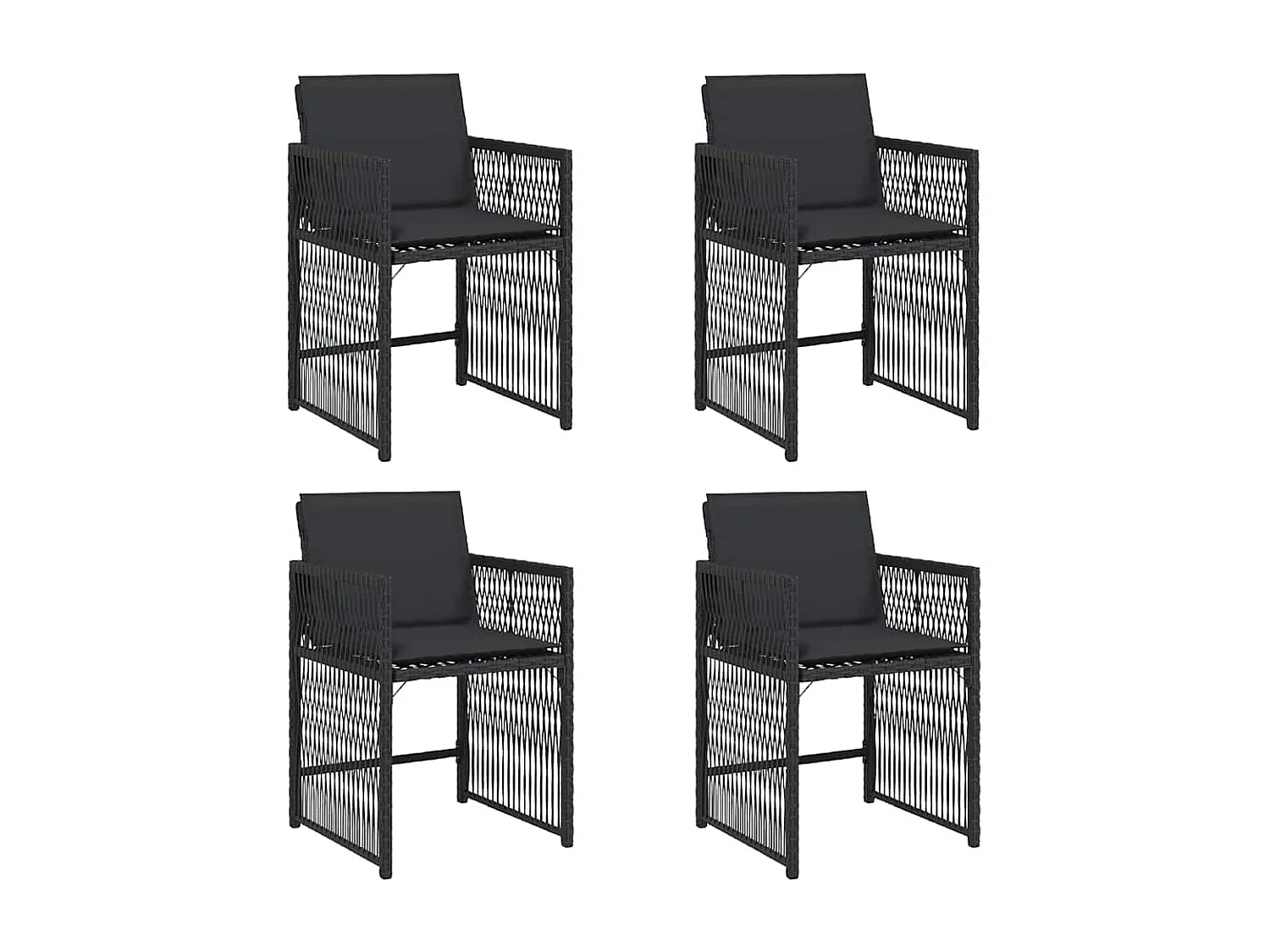 Chaises de jardin lot de 4 avec coussins noir résine tressée