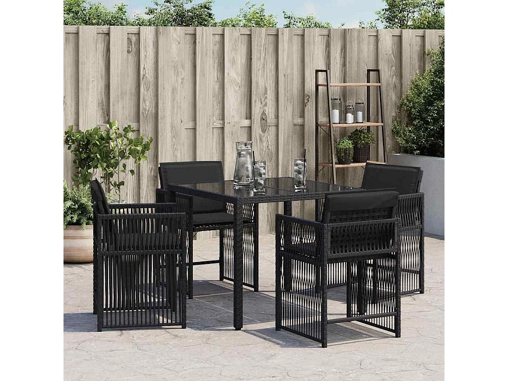 Chaises de jardin lot de 4 avec coussins noir résine tressée