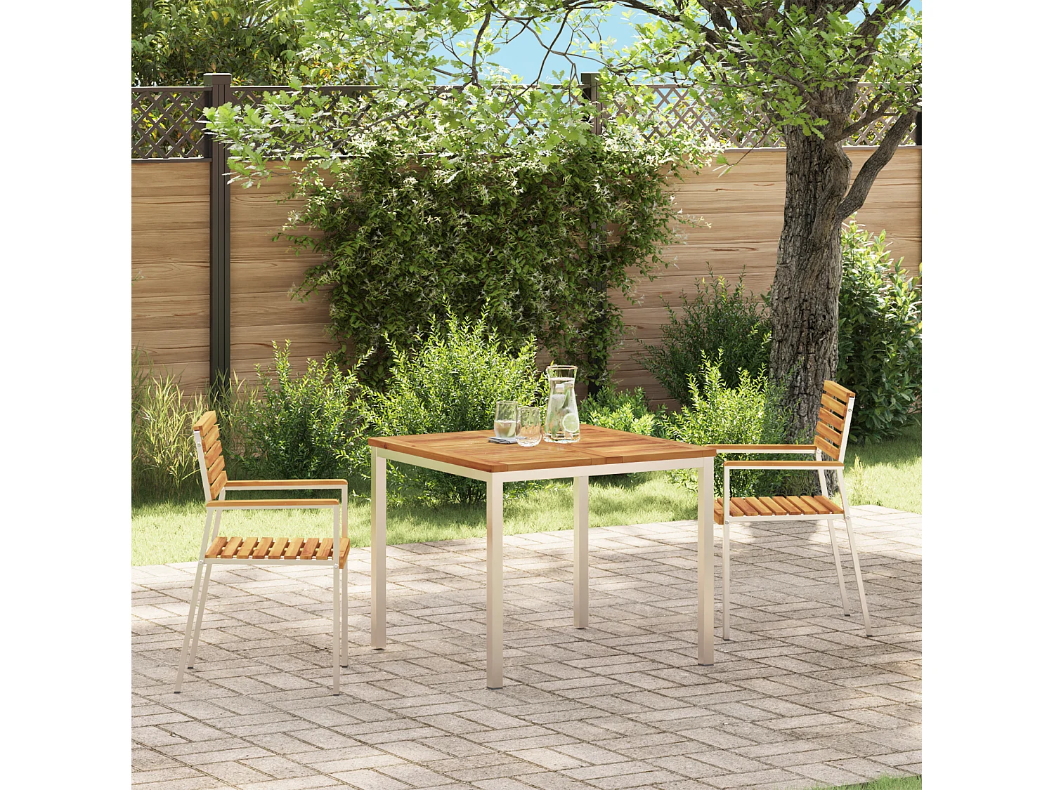 Chaises de jardin empilables 2 pcs en bois d'acacia et acier inoxydable