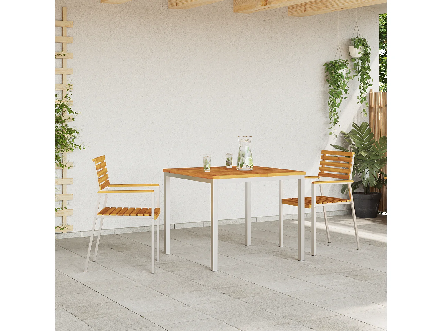 Chaises de jardin empilables 2 pcs en bois d'acacia et acier inoxydable