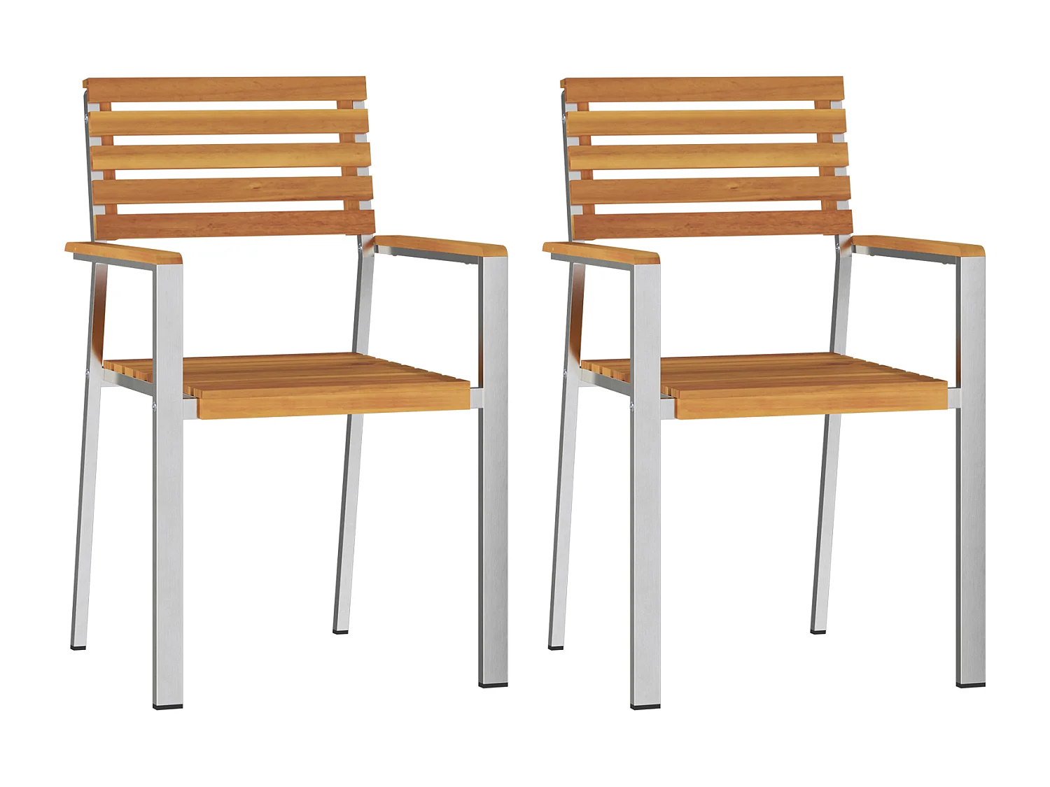Chaises de jardin empilables 2 pcs en bois d'acacia et acier inoxydable