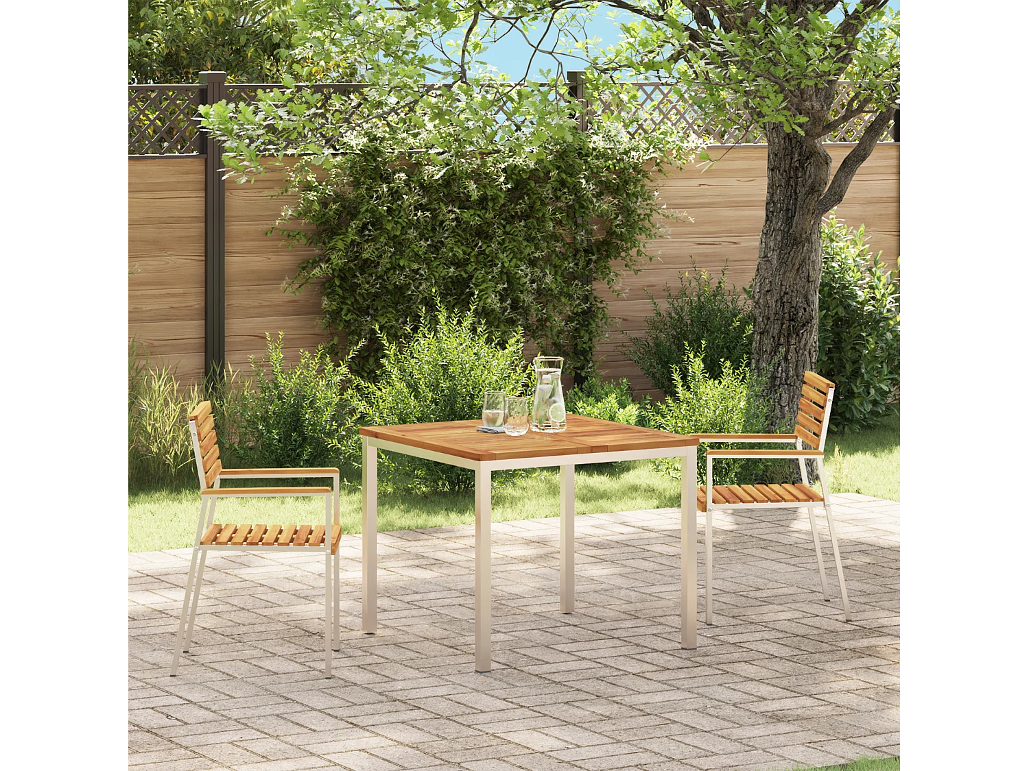 Chaises de jardin empilables 2 pcs en bois d'acacia et acier inoxydable
