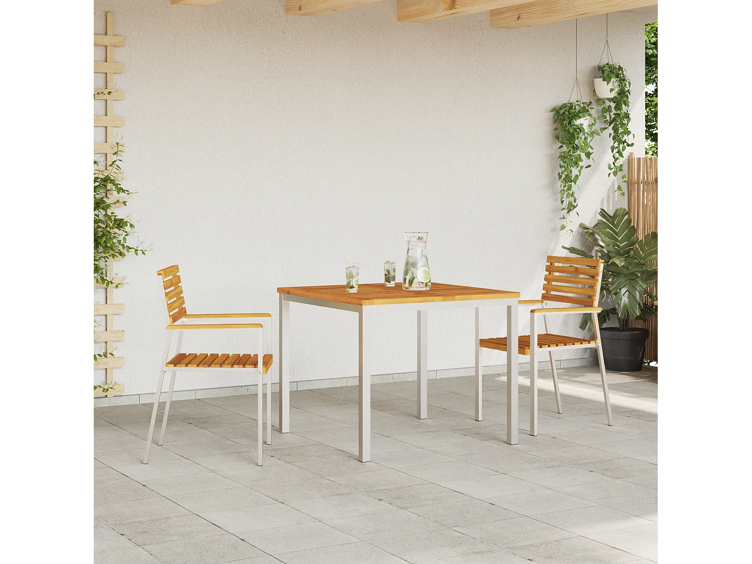 Chaises de jardin empilables 2 pcs en bois d'acacia et acier inoxydable