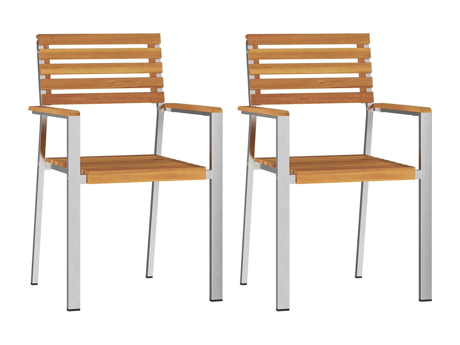 Chaises de jardin empilables 2 pcs en bois d'acacia et acier inoxydable