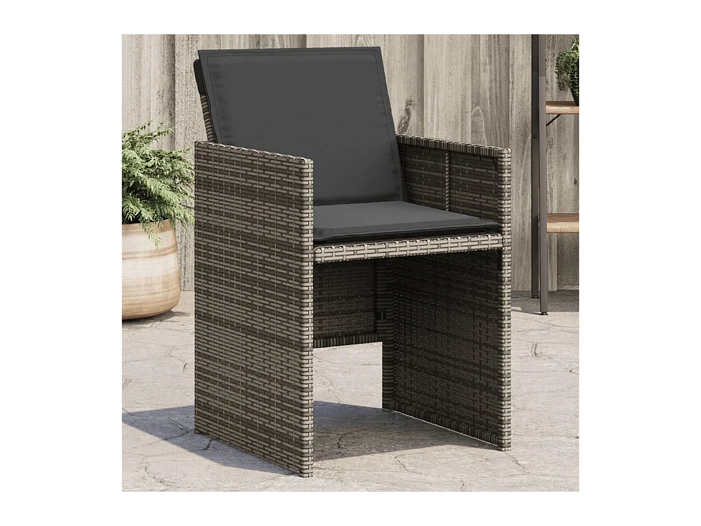 Tuinstoelen met kussens, set van 4, grijs, geweven hars