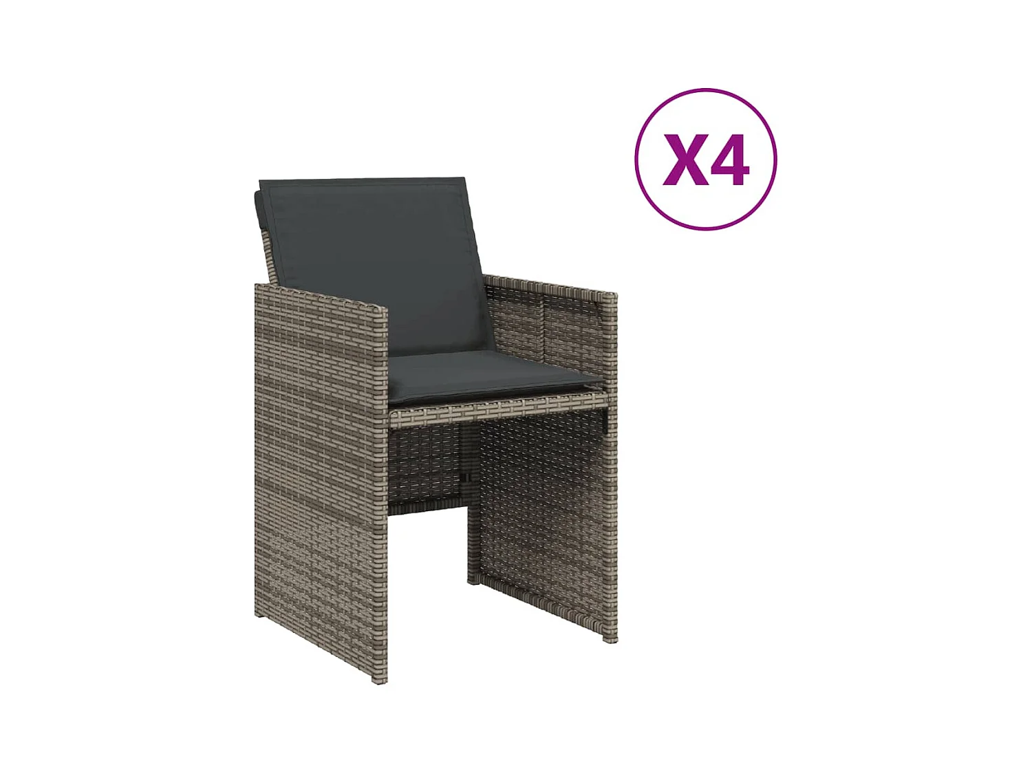 Tuinstoelen met kussens, set van 4, grijs, geweven hars