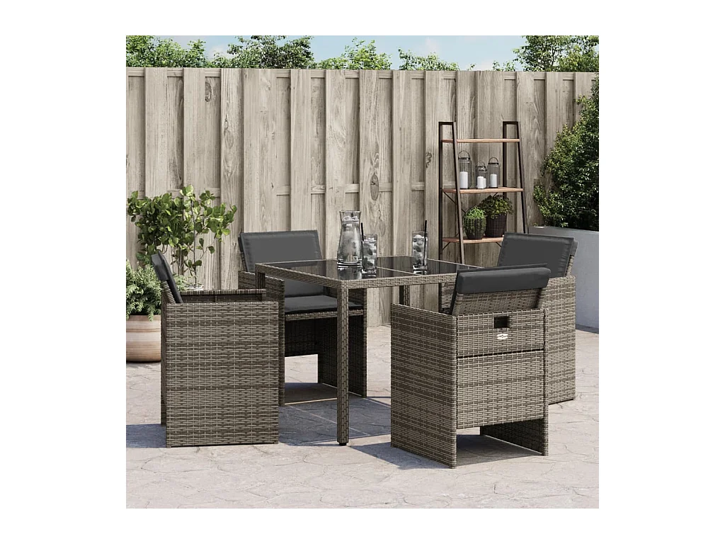 Tuinstoelen met kussens, set van 4, grijs, geweven hars