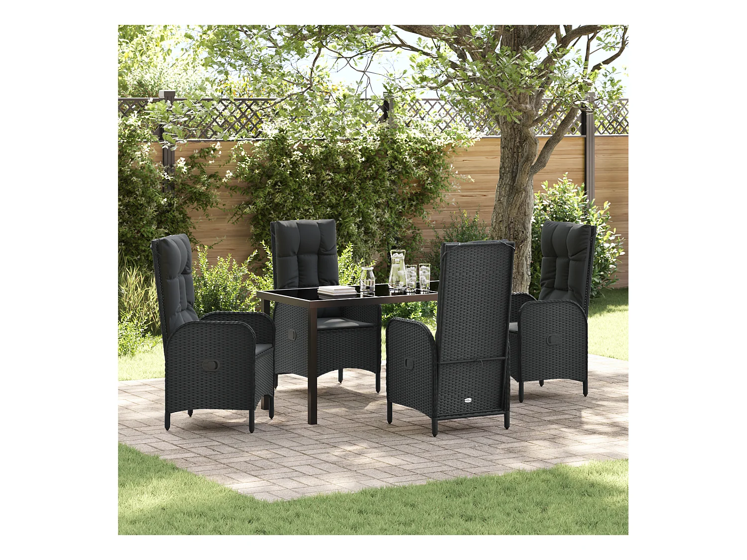 Juego de 5 sillas de jardín de ratán sintético negro