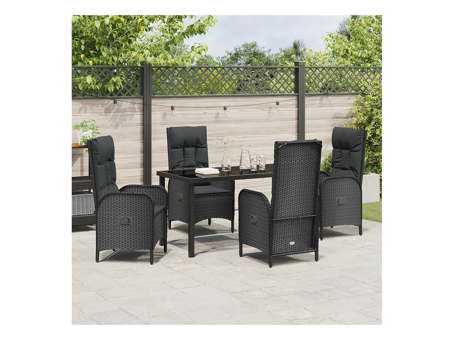 Juego de 5 sillas de jardín de ratán sintético negro