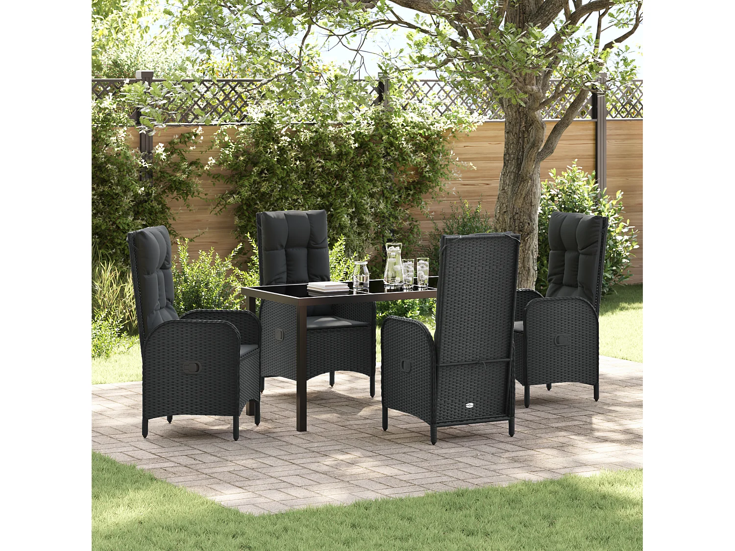 Ensemble de 5 Chaises de Jardin Noir Rotin Synthétique