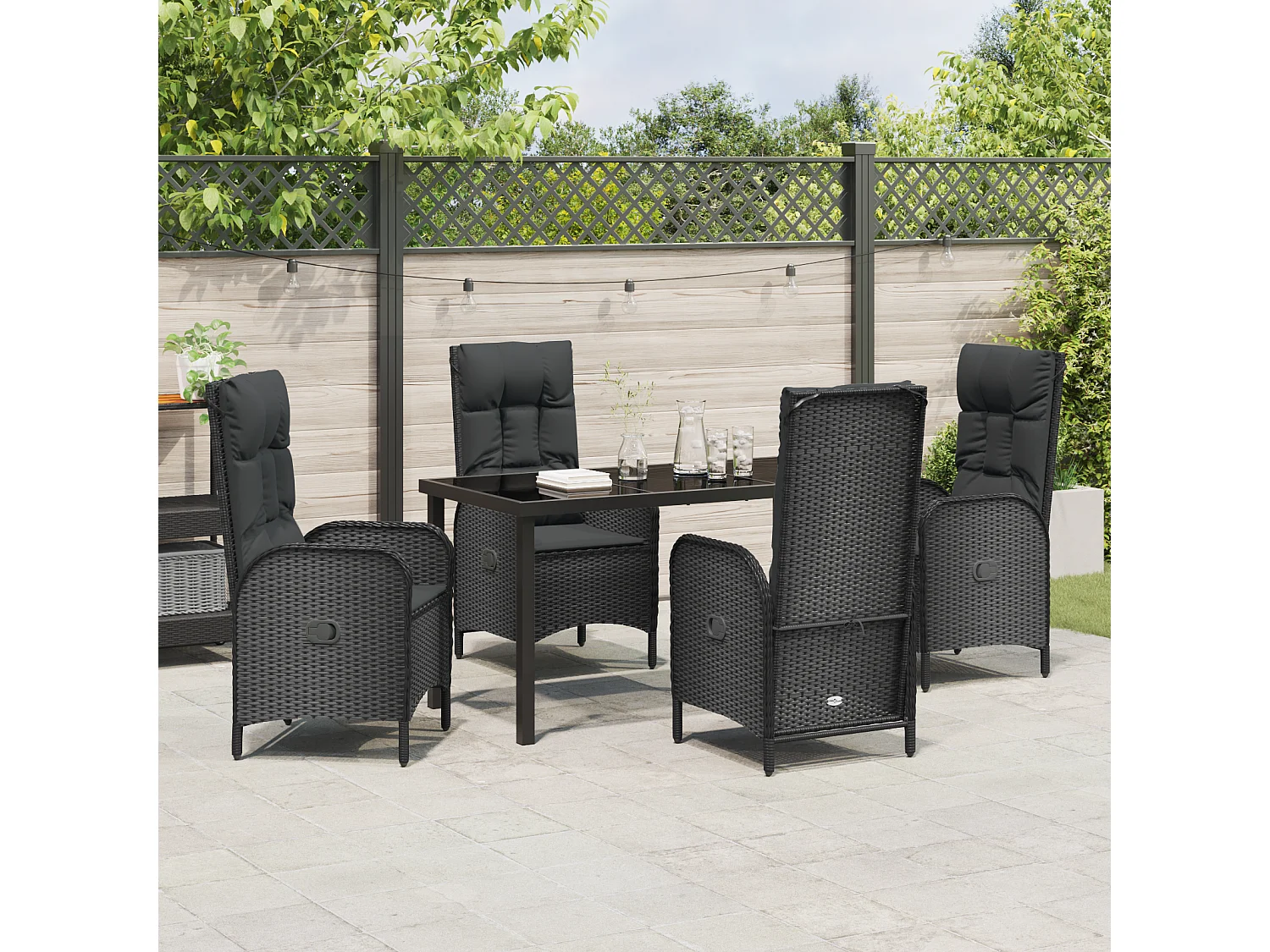 Ensemble de 5 Chaises de Jardin Noir Rotin Synthétique