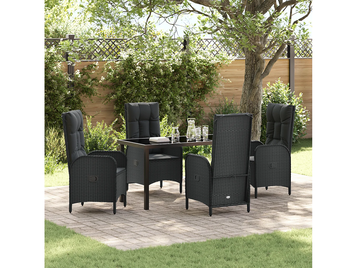 Ensemble de 5 Chaises de Jardin Noir Rotin Synthétique