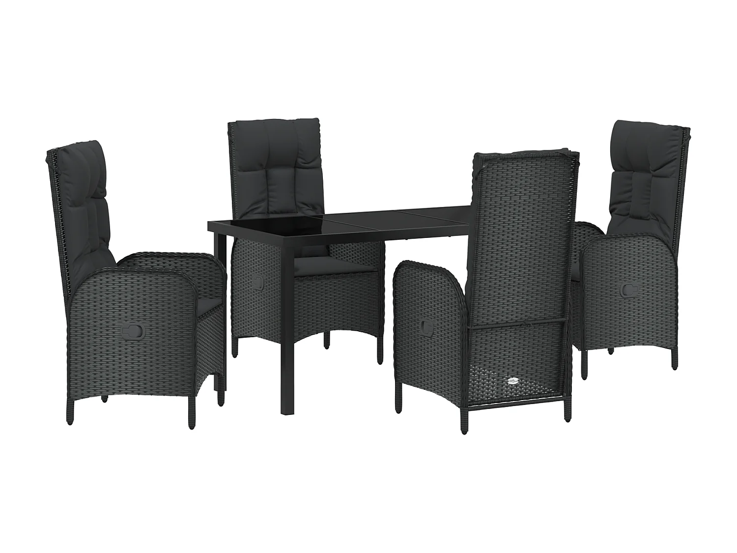 Ensemble de 5 Chaises de Jardin Noir Rotin Synthétique