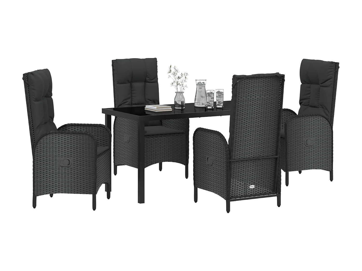 Ensemble de 5 Chaises de Jardin Noir Rotin Synthétique