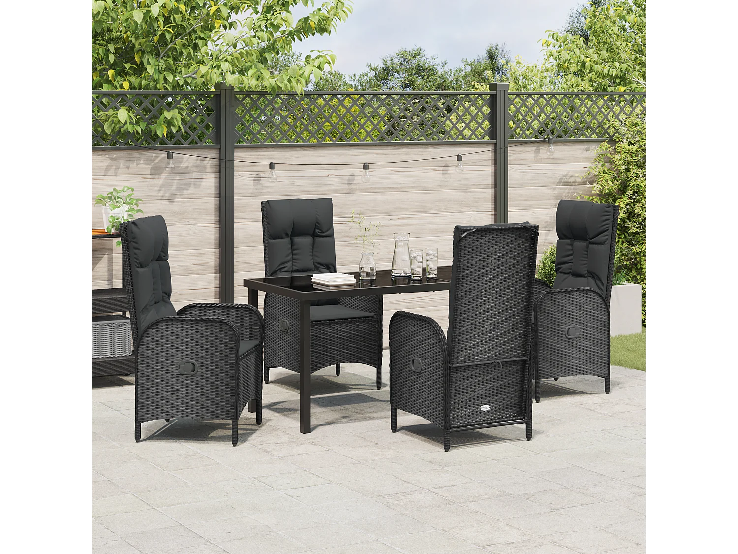 Ensemble de 5 Chaises de Jardin Noir Rotin Synthétique