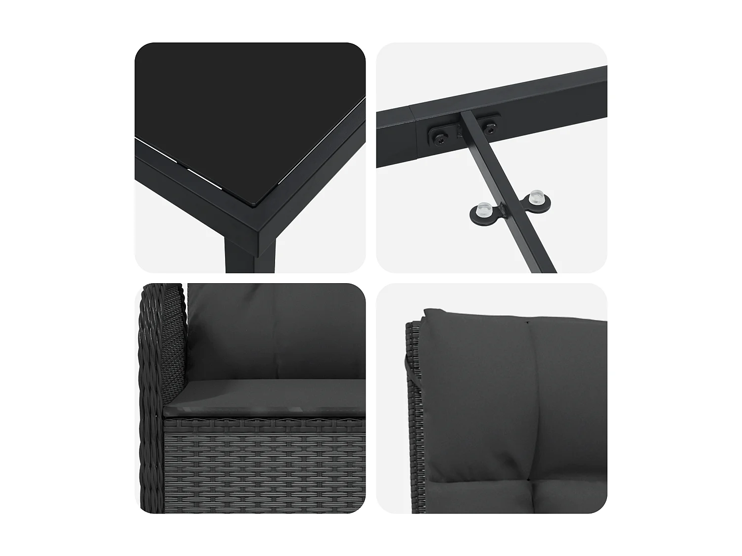 Ensemble de 5 Chaises de Jardin Noir Rotin Synthétique