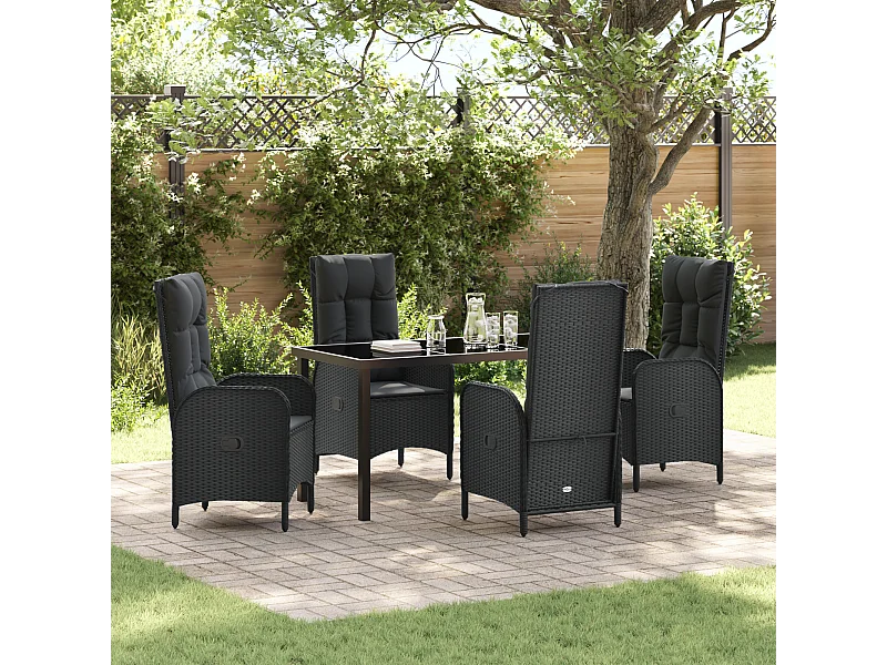 Set di 5 sedie da giardino in rattan sintetico nero