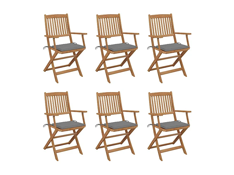 Chaises pliables de jardin lot de 6 avec coussins Bois d'acacia