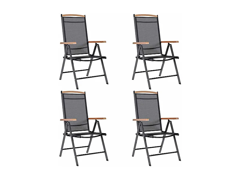 Opvouwbare tuinstoelen set van 4 aluminium en zwart textiel