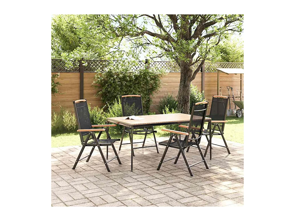 Juego de 4 sillas de jardín plegables de aluminio y textilene negro