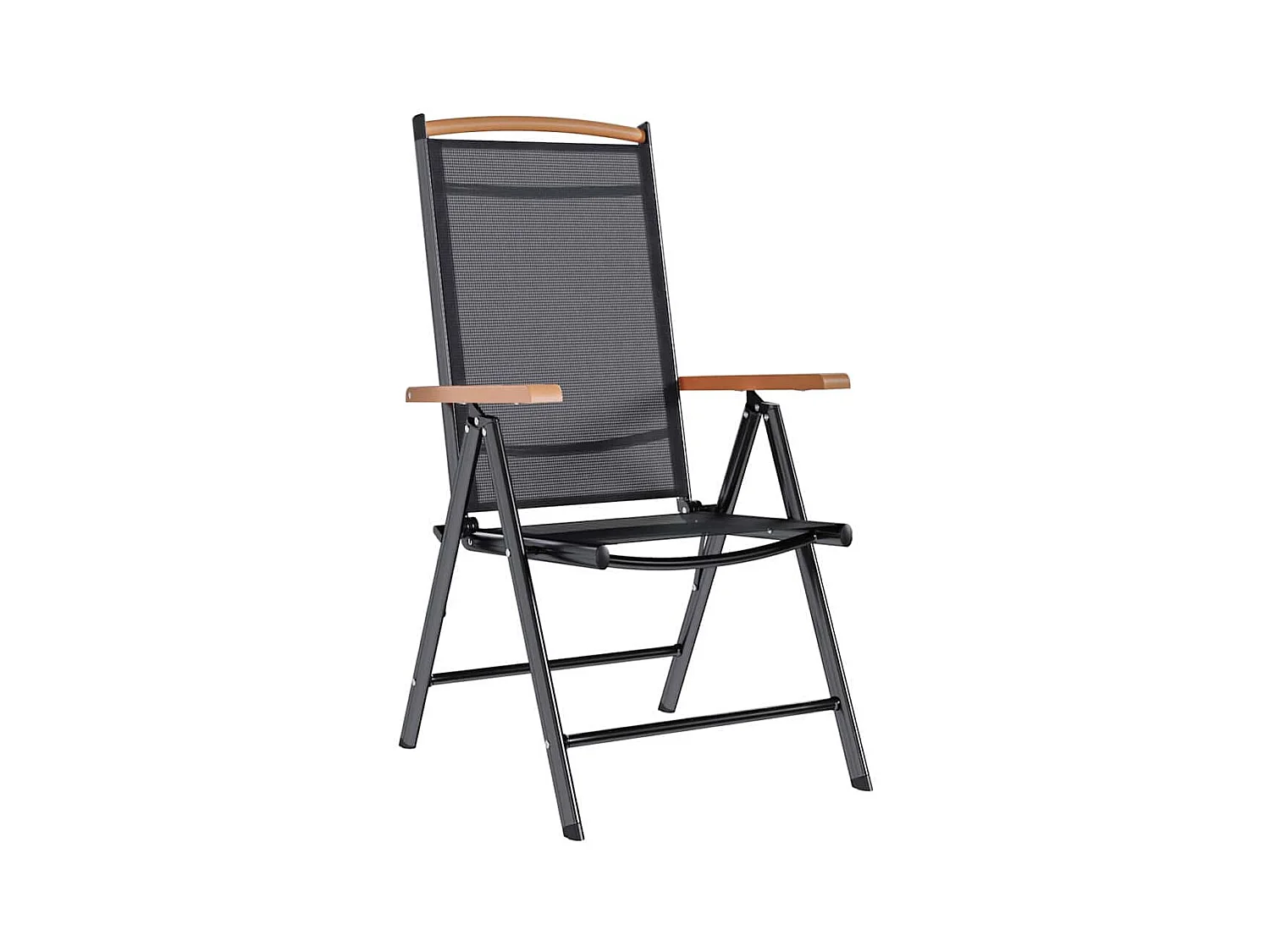 Juego de 4 sillas de jardín plegables de aluminio y textilene negro