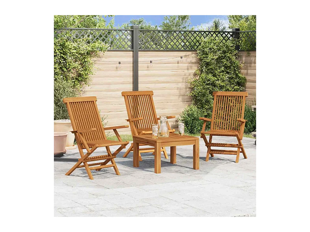 Juego de 3 sillas de jardín de madera maciza de teca