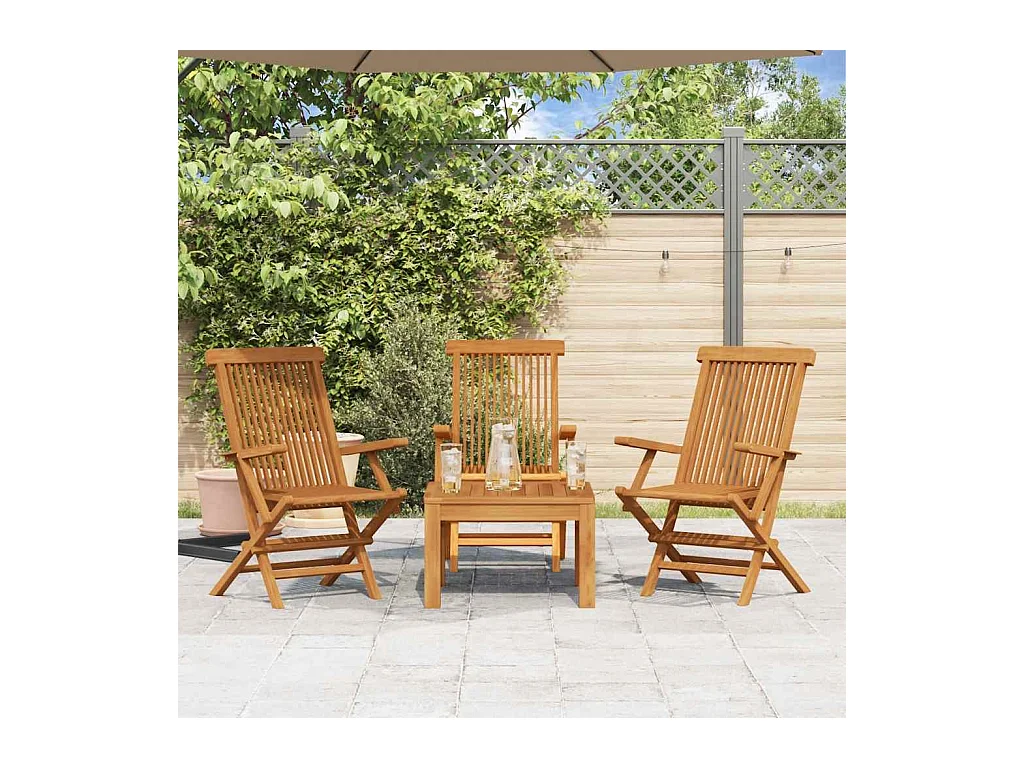 Juego de 3 sillas de jardín de madera maciza de teca