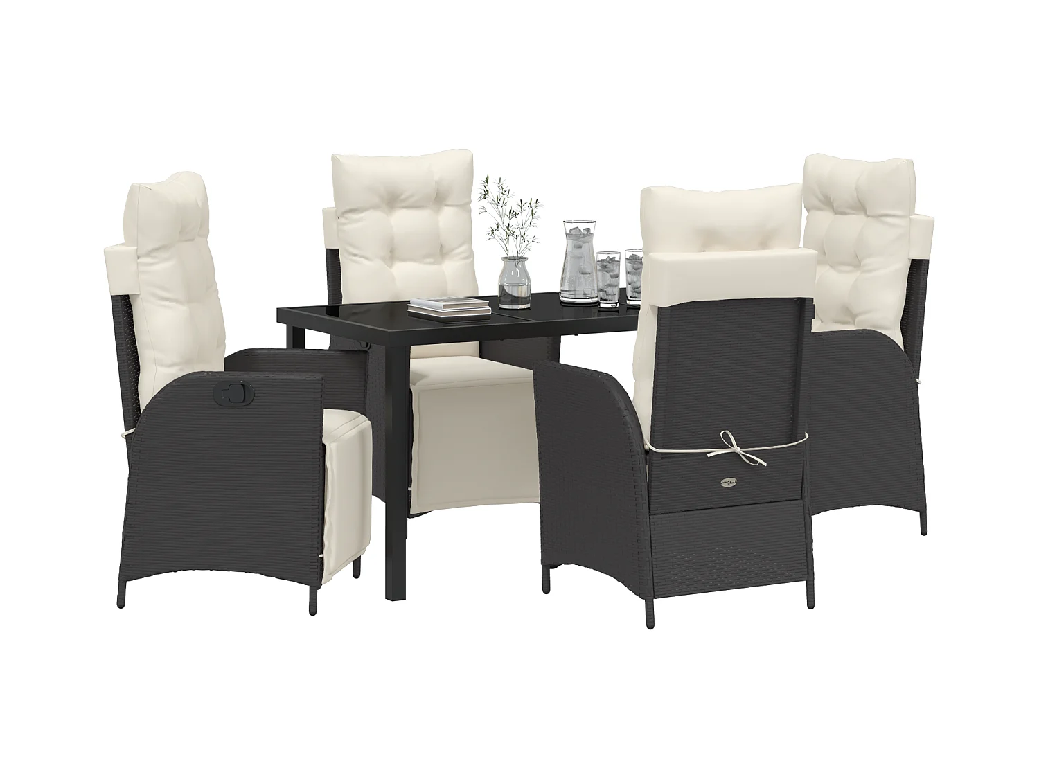 Juego de 5 sillas de jardín de ratán negro