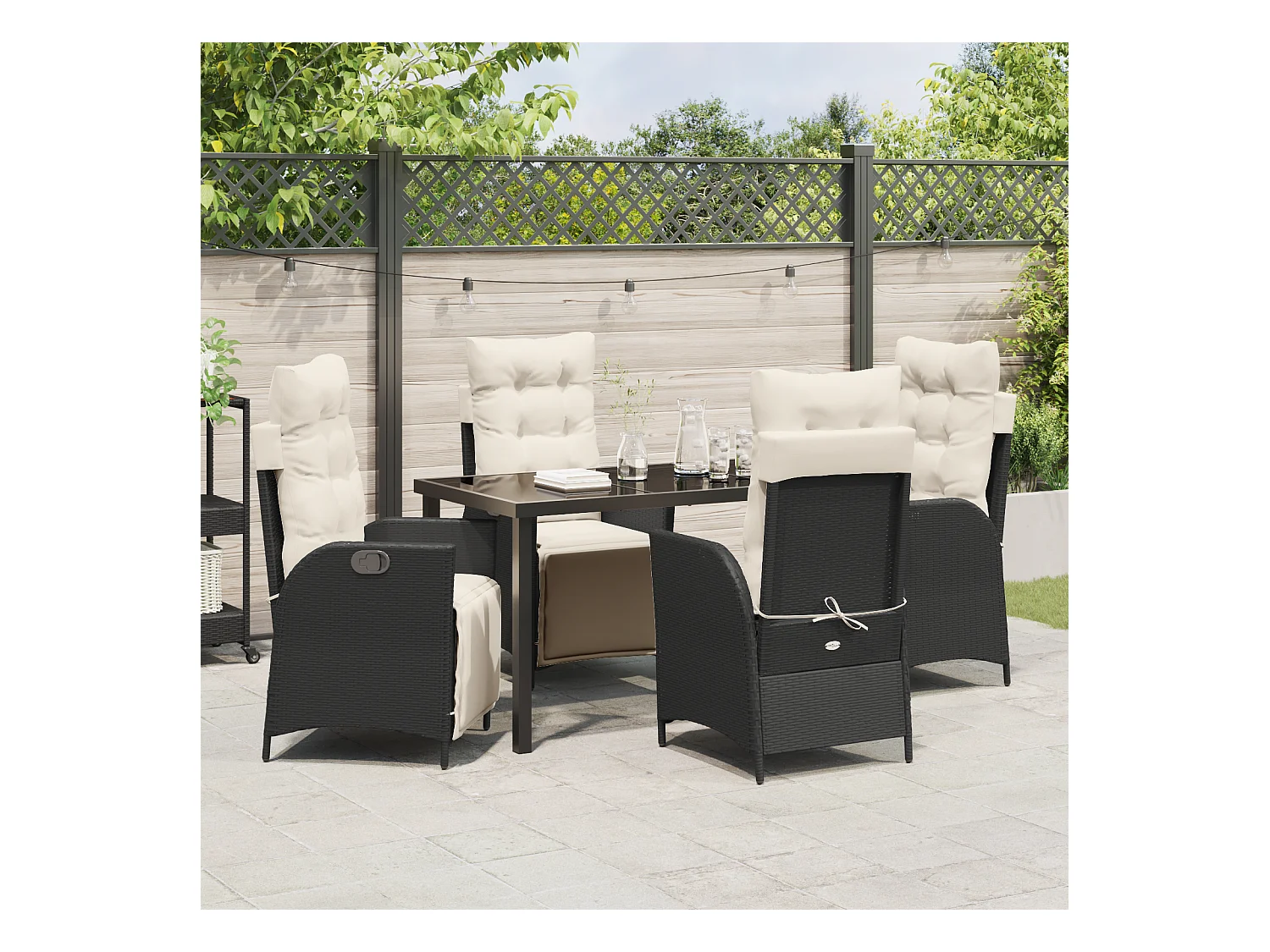 Juego de 5 sillas de jardín de ratán negro