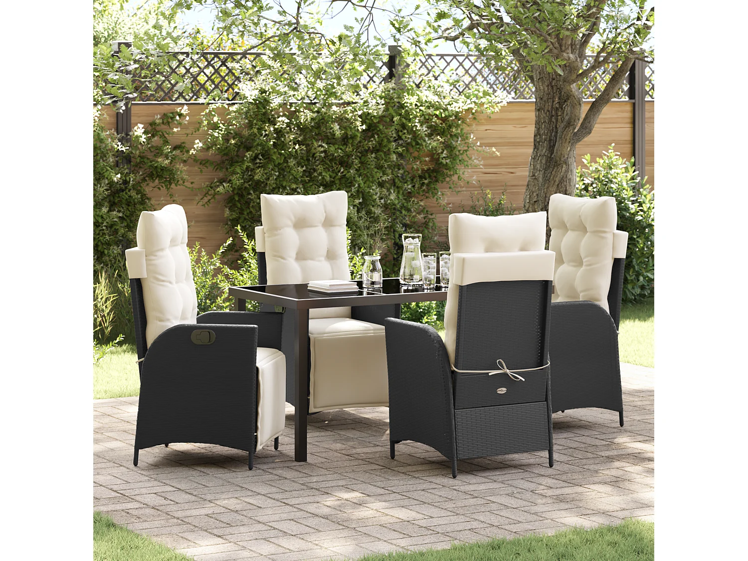 Ensemble de 5 Chaises de Jardin en Rattan Noir