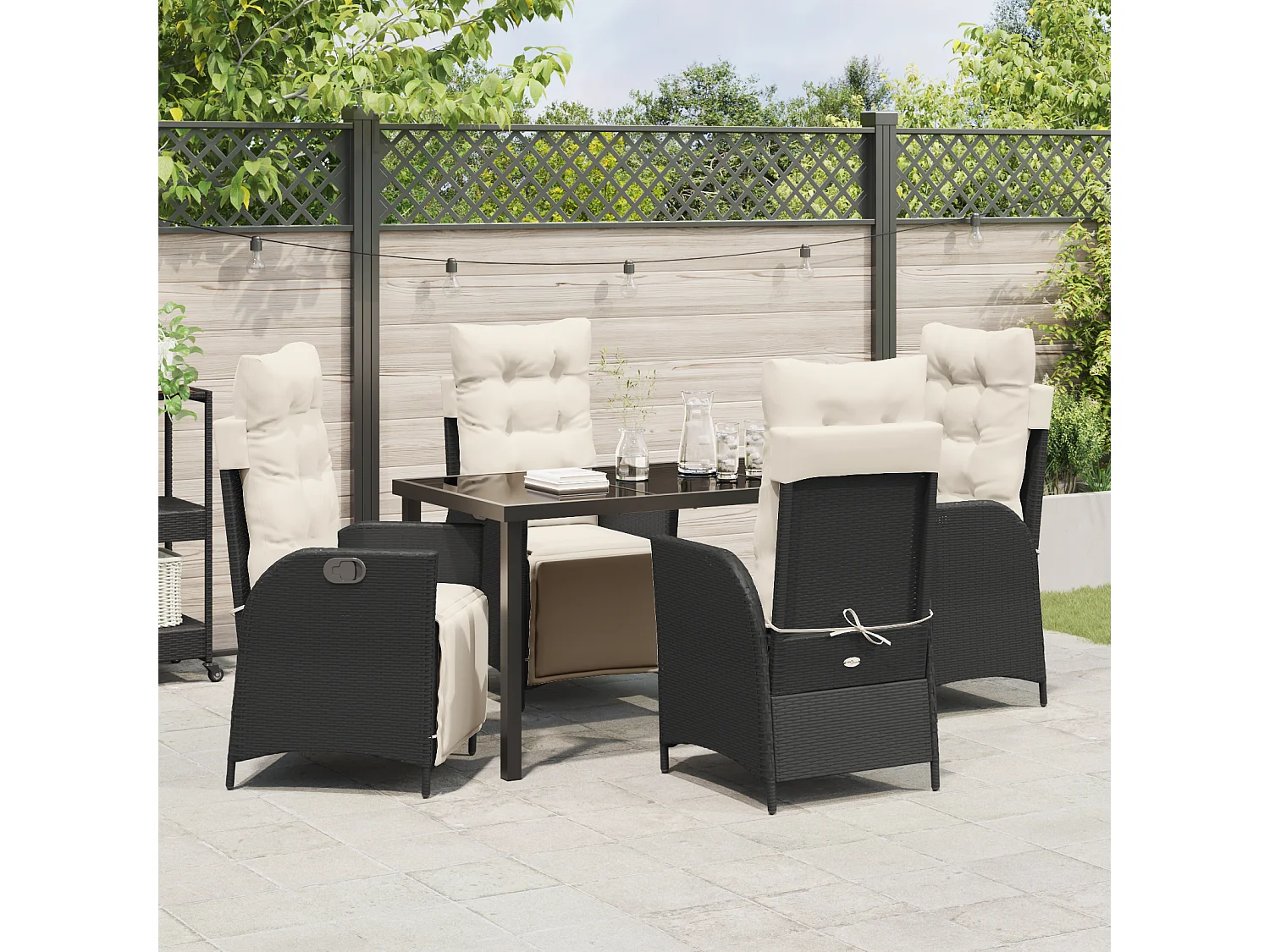 Ensemble de 5 Chaises de Jardin en Rattan Noir