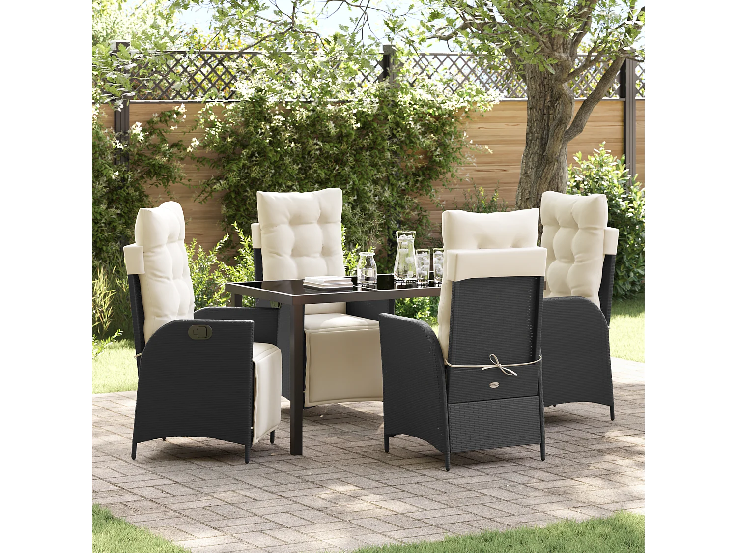 Ensemble de 5 Chaises de Jardin en Rattan Noir