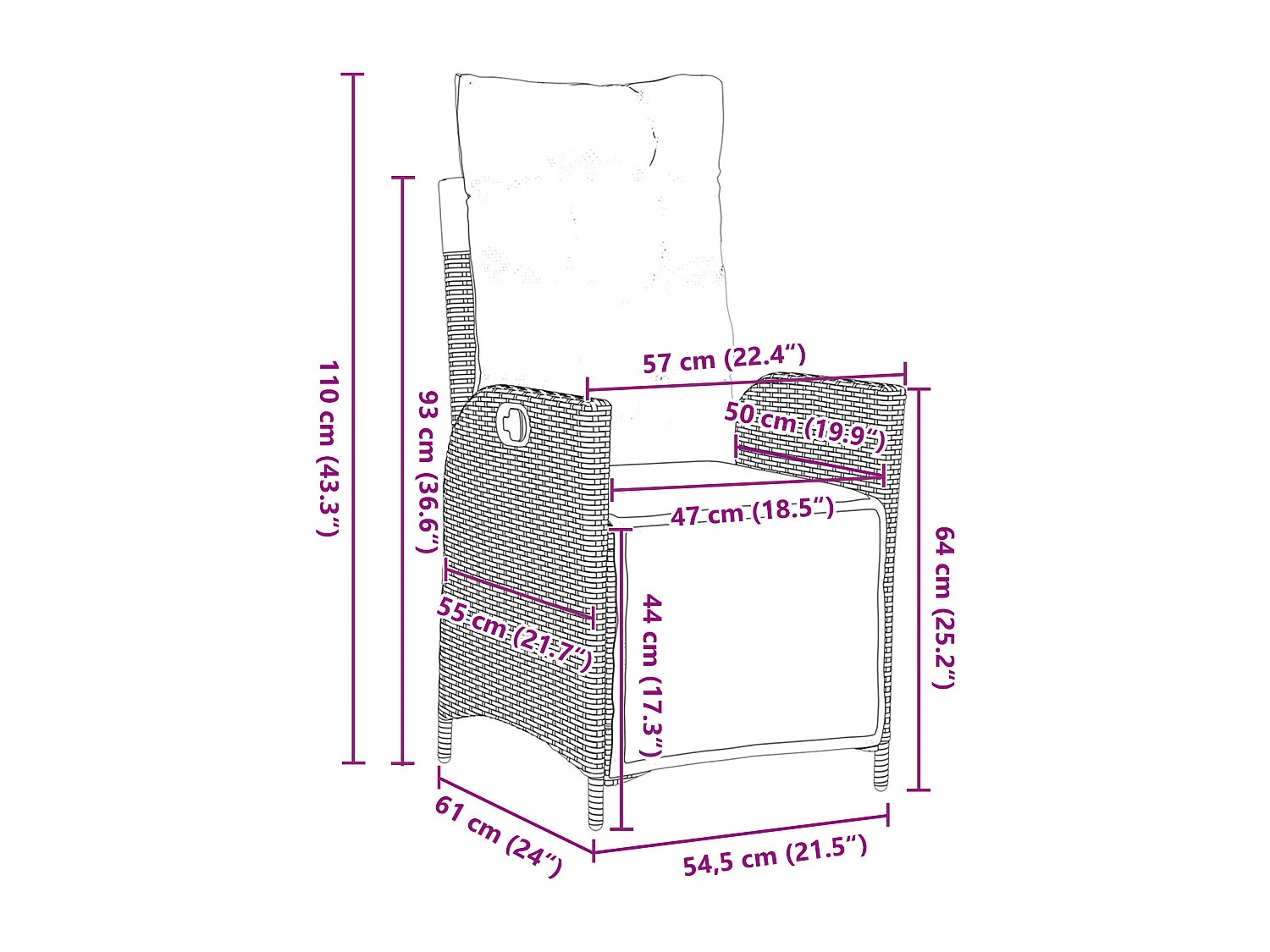 Ensemble de 5 Chaises de Jardin en Rattan Noir