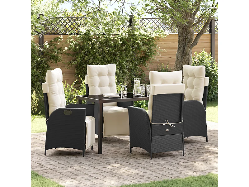 Ensemble de 5 Chaises de Jardin en Rattan Noir