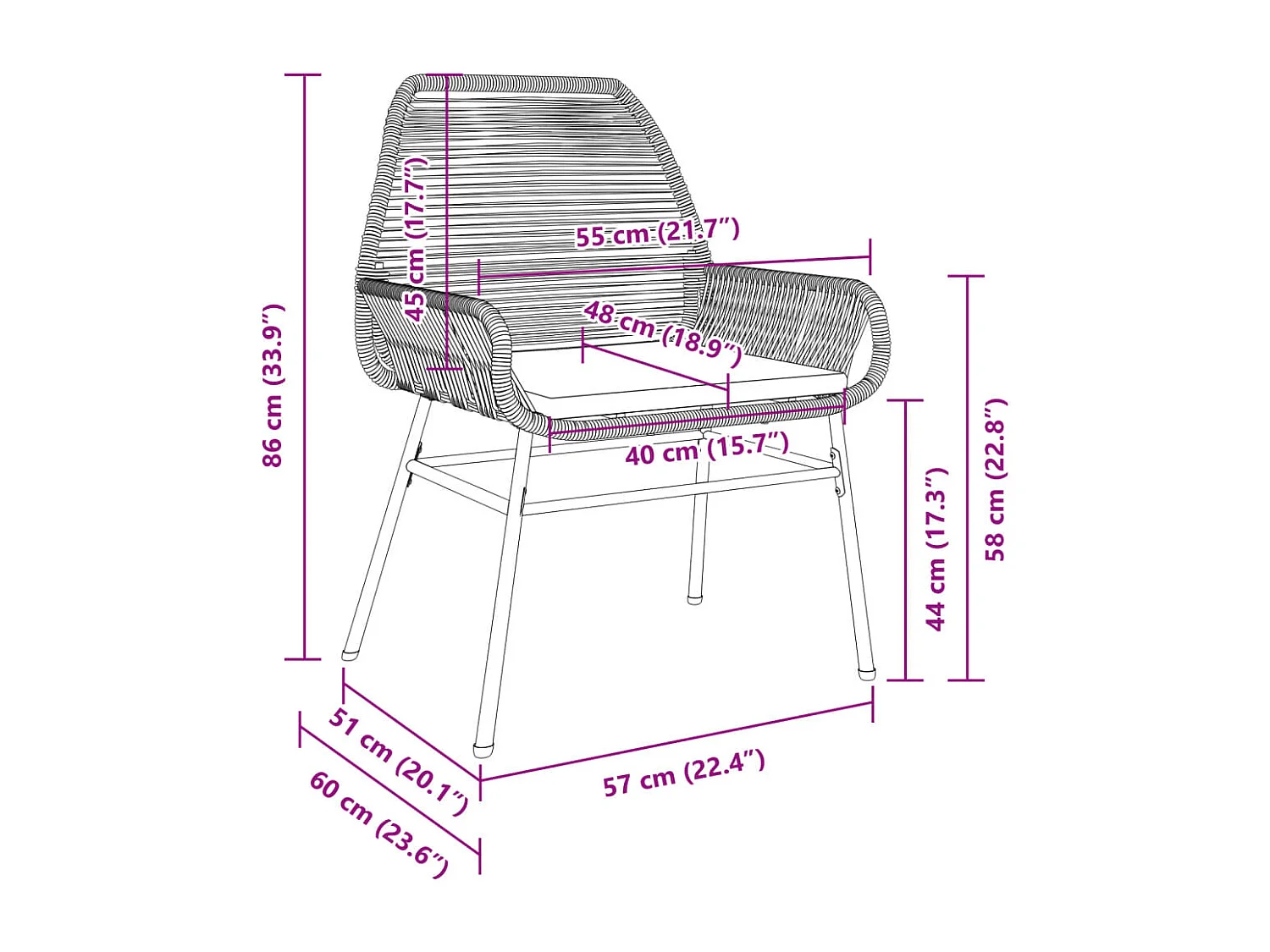 Chaises de jardin lot de 2 avec coussins gris résine tressée