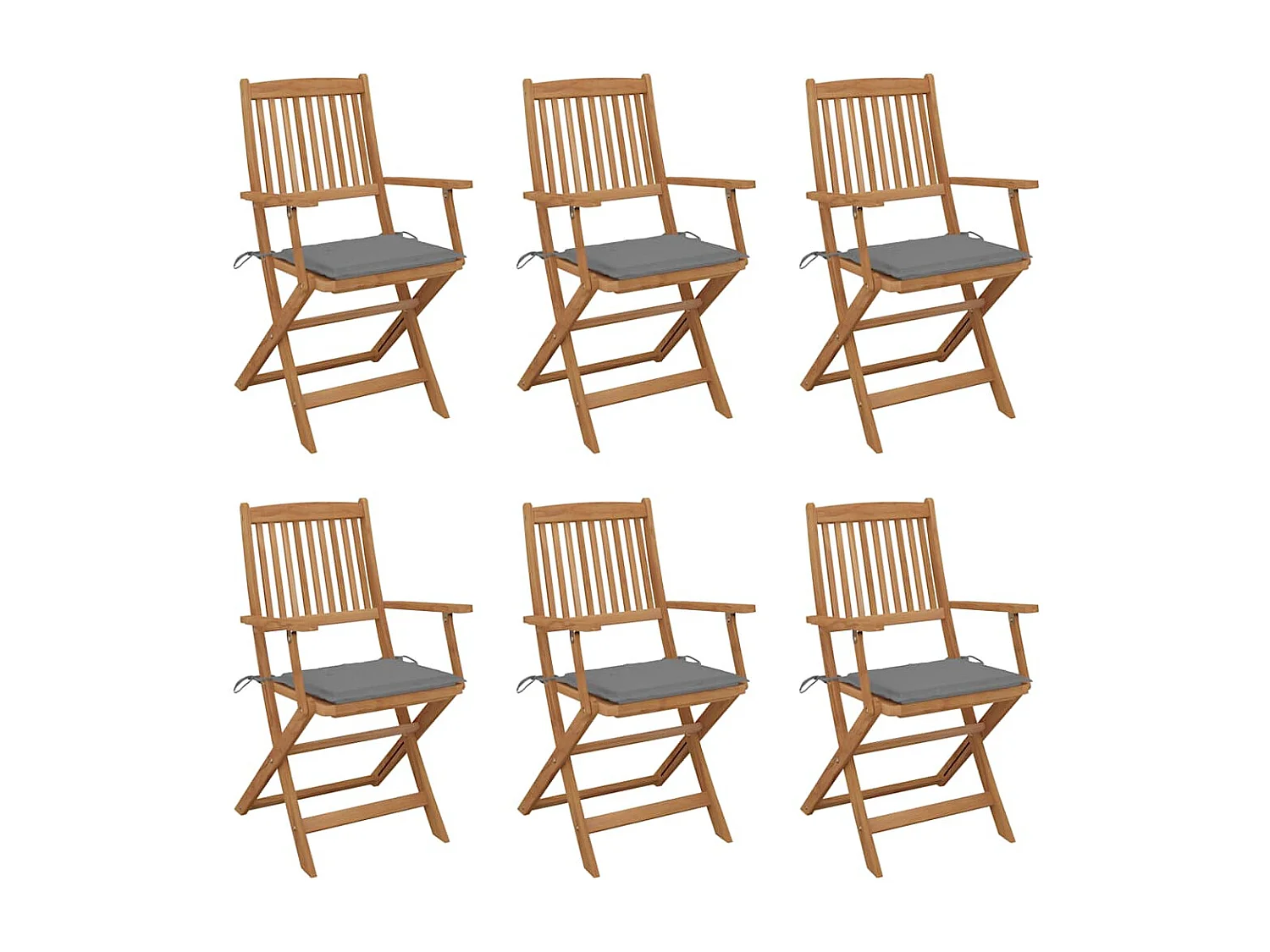 Set di 6 sedie da giardino pieghevoli con cuscini in legno di acacia