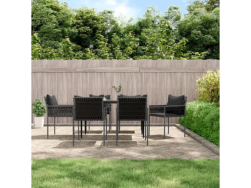 Set di 6 sedie da giardino con cuscini in rattan nero 54x61x83 cm