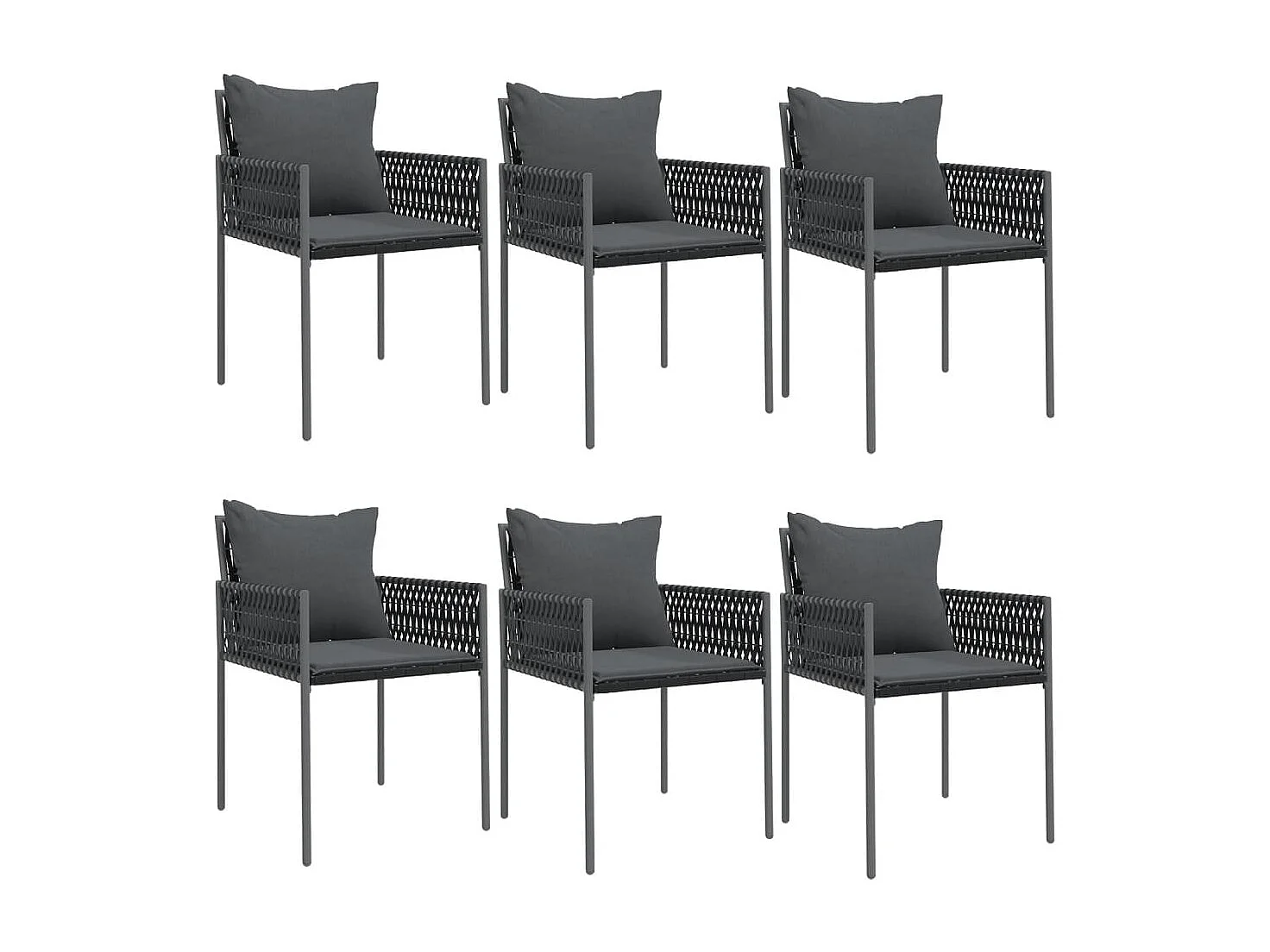 Set di 6 sedie da giardino con cuscini in rattan nero 54x61x83 cm