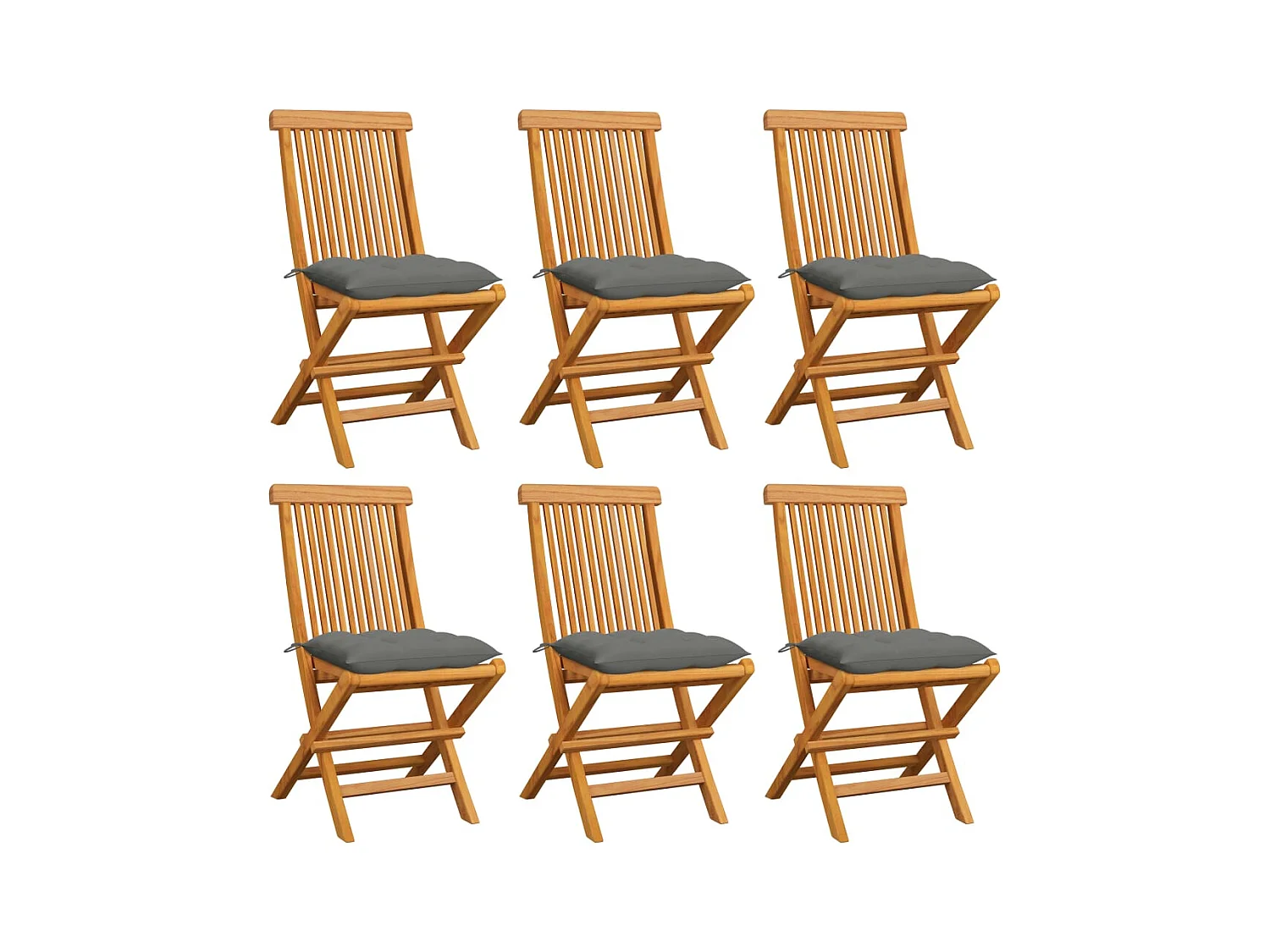 Juego de 6 sillas de jardín y cojines grises Madera maciza de teca