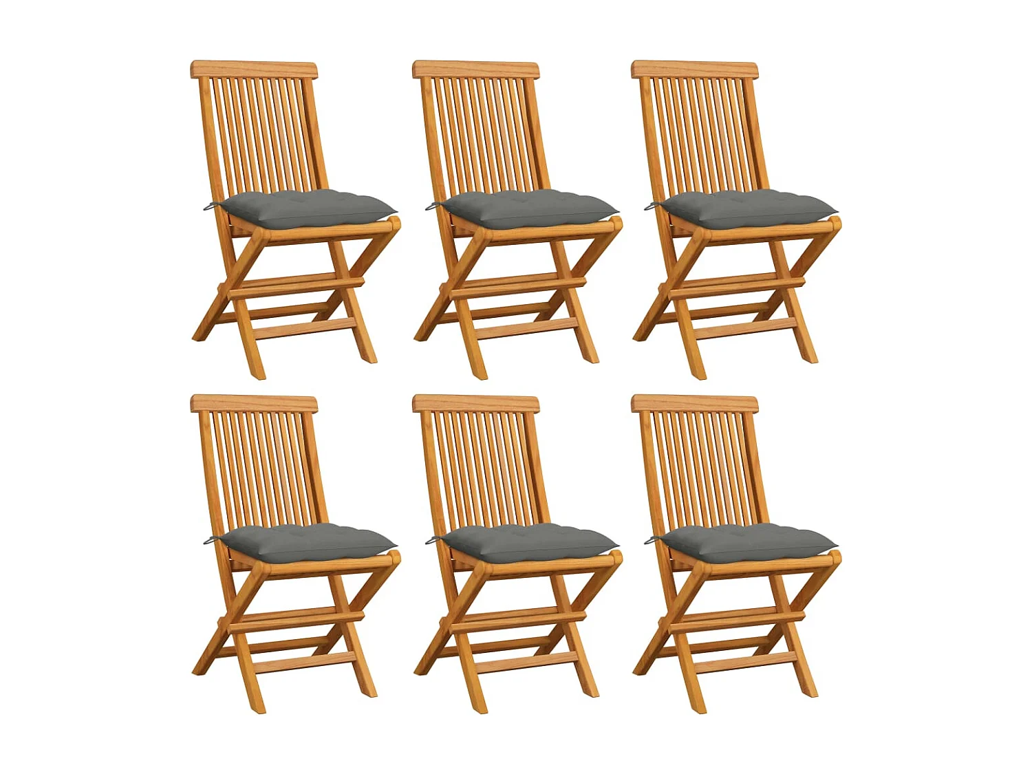Chaises de jardin et coussins gris lot de 6 Bois de teck massif