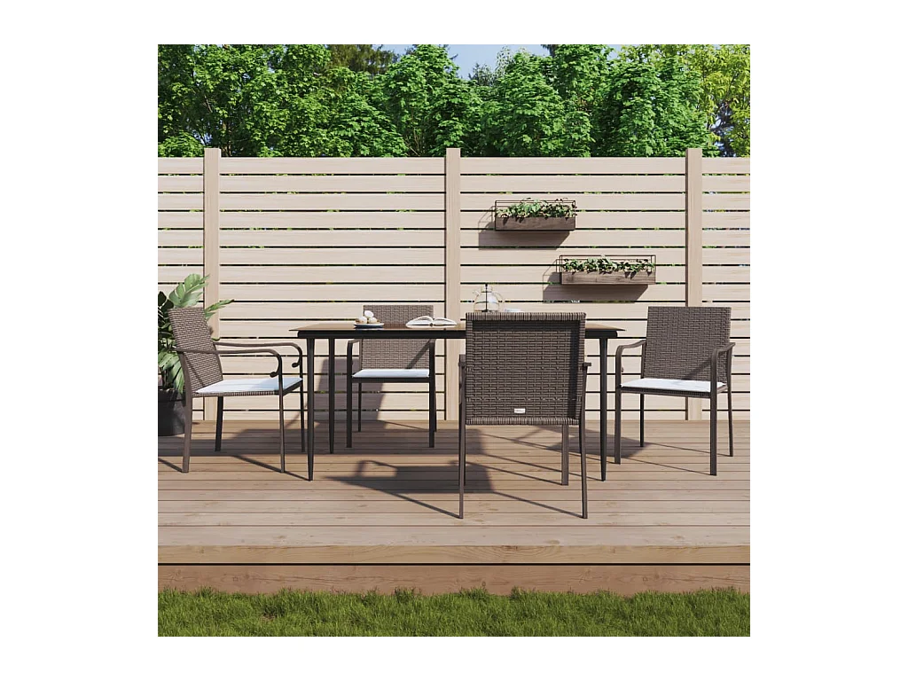 Set di 4 sedie e cuscini da giardino in rattan marrone 56x59x84 cm