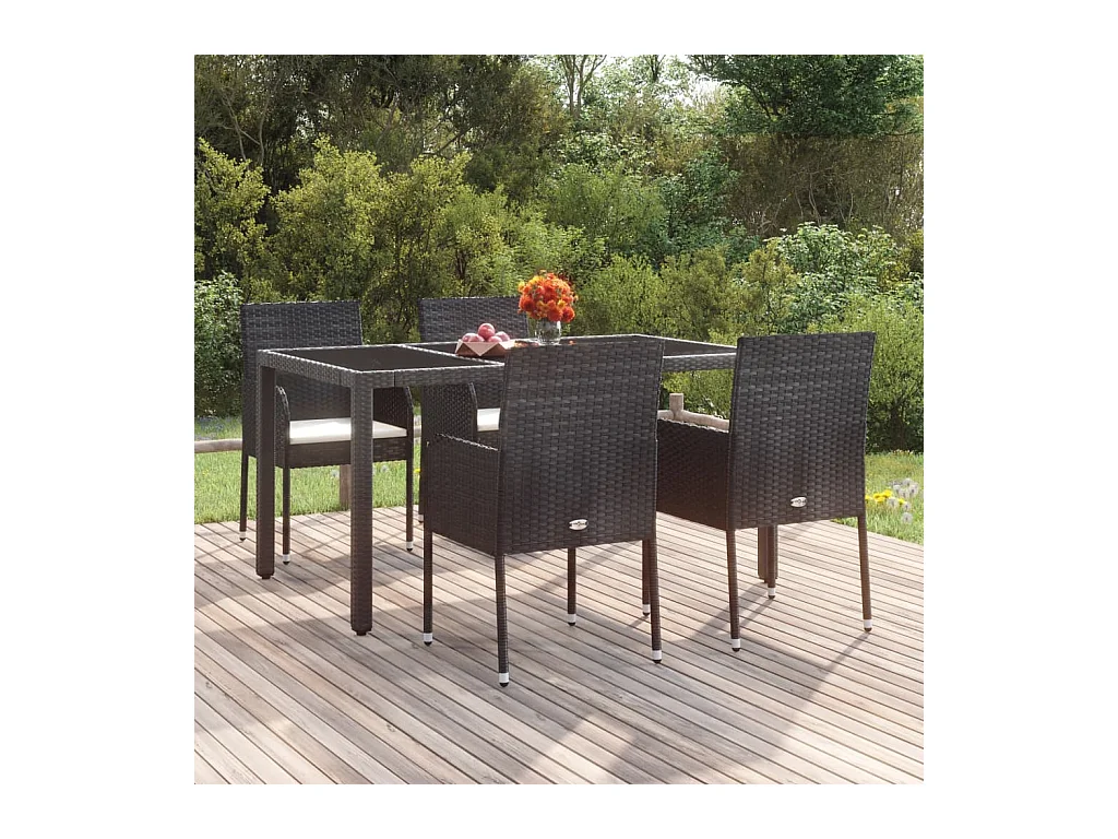 Chaises de jardin lot de 4 avec coussins Résine tressée Noir