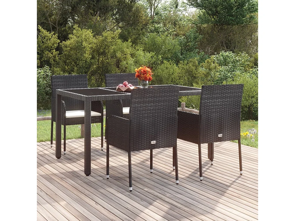 Chaises de jardin lot de 4 avec coussins Résine tressée Noir